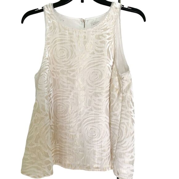 A New Day Cream White Floral Velvet Sleeveless Tank Top Blouse Size Small - Picture 1 of 10